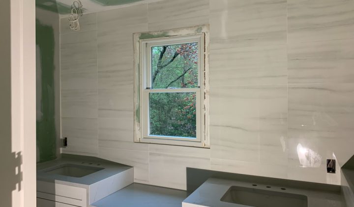 Marble Sink Countertops and porcelain tile backsplash