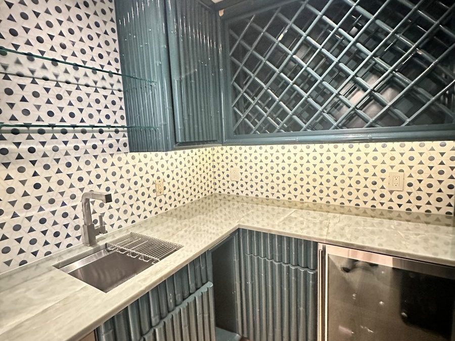 Geometric Tile Wet Bar Backsplash