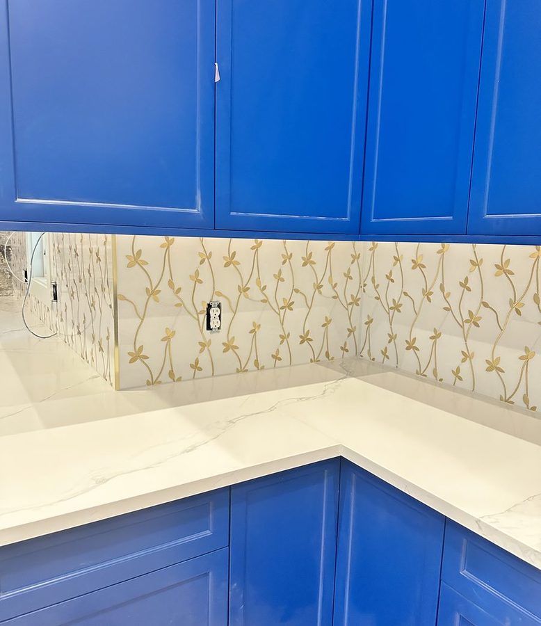 Gold Patterned Tile Kitchen Backsplash