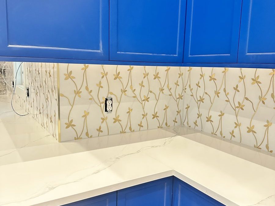 Gold Patterned Tile Kitchen Backsplash
