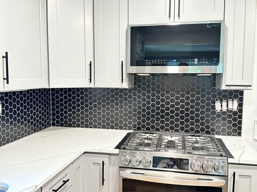 Navy Hexagon Mosaic Kitchen Backsplash